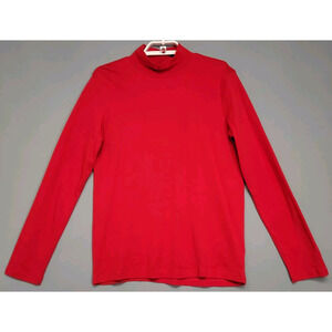 St Johns Bay High Neck Turtleneck Mock Top Womens Large Red Cotton Long Sleeves